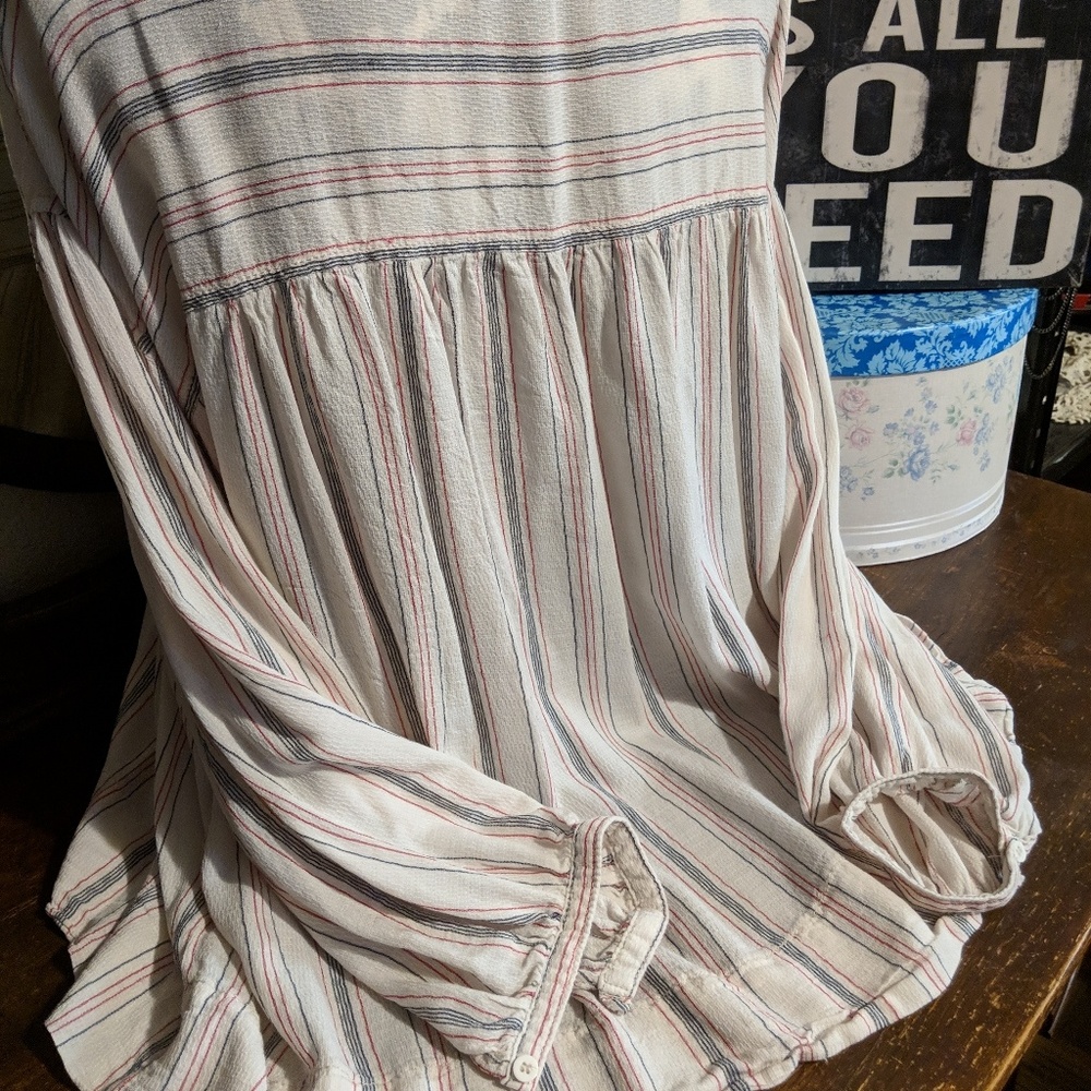 Boho Top Long Sleeve Cream Red Striped - Picture 3 of 8